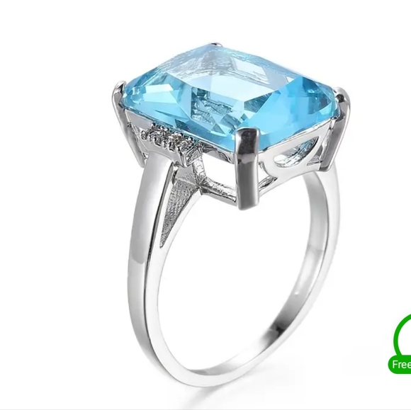 Square,sea blue zircon ring size 9 - Picture 4 of 4